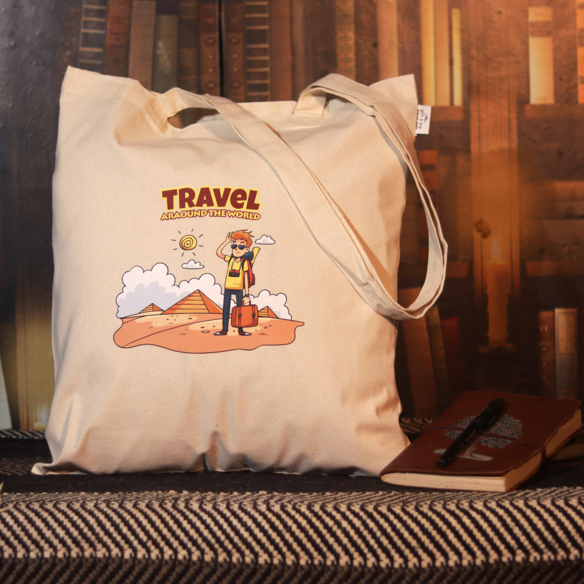 Gift a Joy Travel Around the World Printed Cotton Tote Bag for Women & Girls | Multipurpose Shoulder Bag for Shopping, Office, College & Daily Use