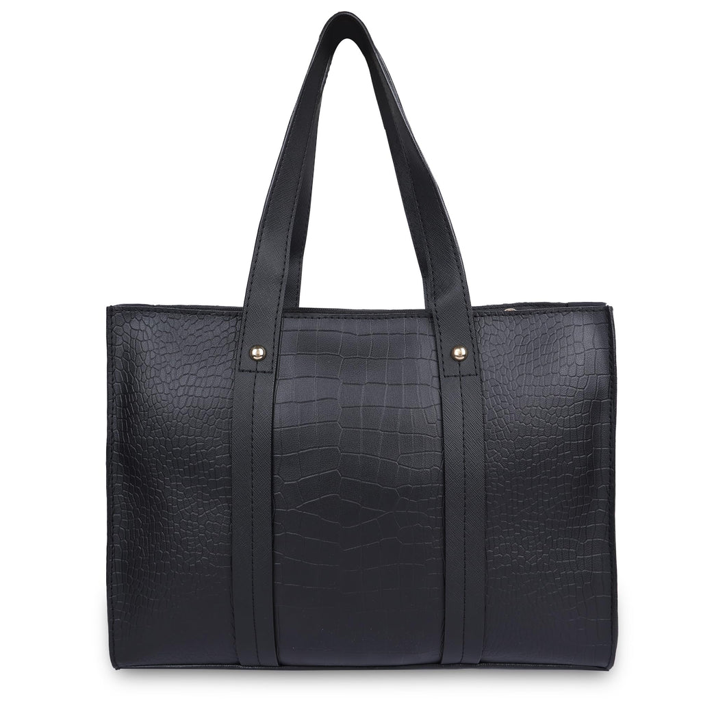 NUBUFF FASHION Womens croco Textured Shoulder Tote Bag (BLACK)