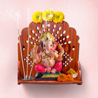 Tarini Gallery Wooden Temple Wall Mounted Hanging Table top Pooja Mandir God Stand Shelf for Home Office and Gifting (Ganesh)