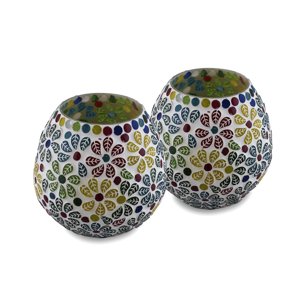 Homesake® Tealight Candle Holders for Home Decor, Mosaic Glass, Flowers, Decorations for Home, Item for Diwali Festival Home Decor Item