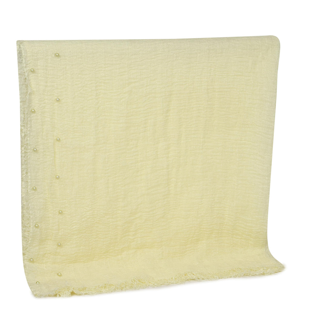 IBA ISBA COLLECTIONS Crinckle Cotton Hijab | Scarves with Pearls Studded | 108 * 90 cms | (Cream 1)