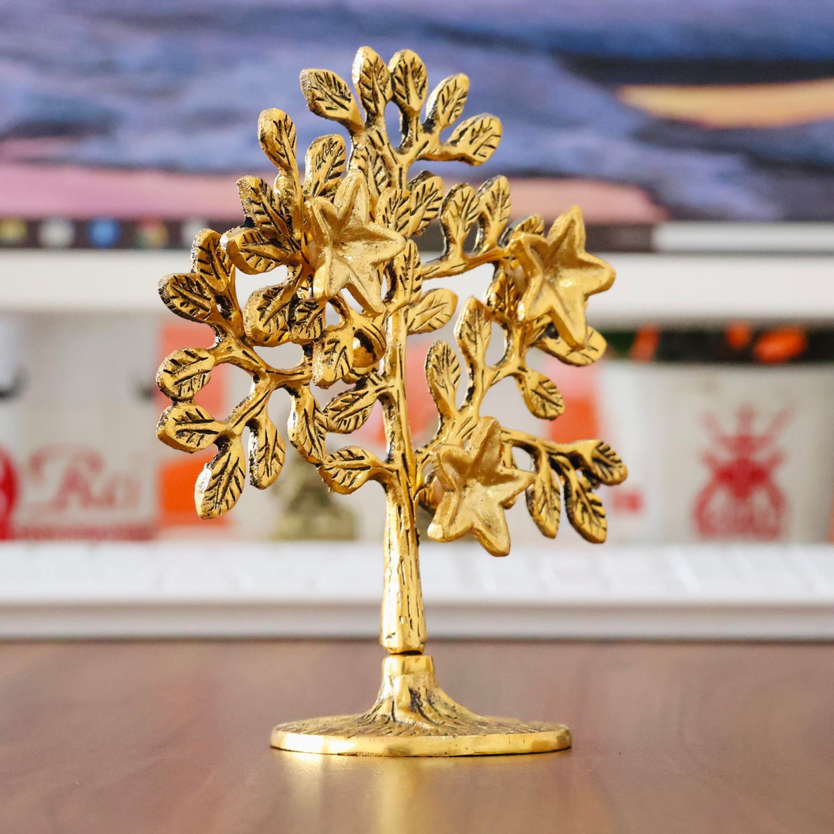 Metal Kalpavriksha Tree for Home Decor - Golden Wish Fulfilling Tree Metal Showpiece for Temple, Vastu, Office Table & Gifting Banyan (No 1 Golden)