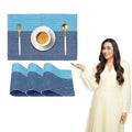 HOKIPO ® IN71 Ribbed Cotton Table Mats Washable, Blue - Set of 4 Kafalo