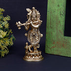 ARTVARKO Brass Krishna Idol Statue Playing Flute for Puja Mandir Krishna Murti Sculpture Gift & Home Decor 6 Inch