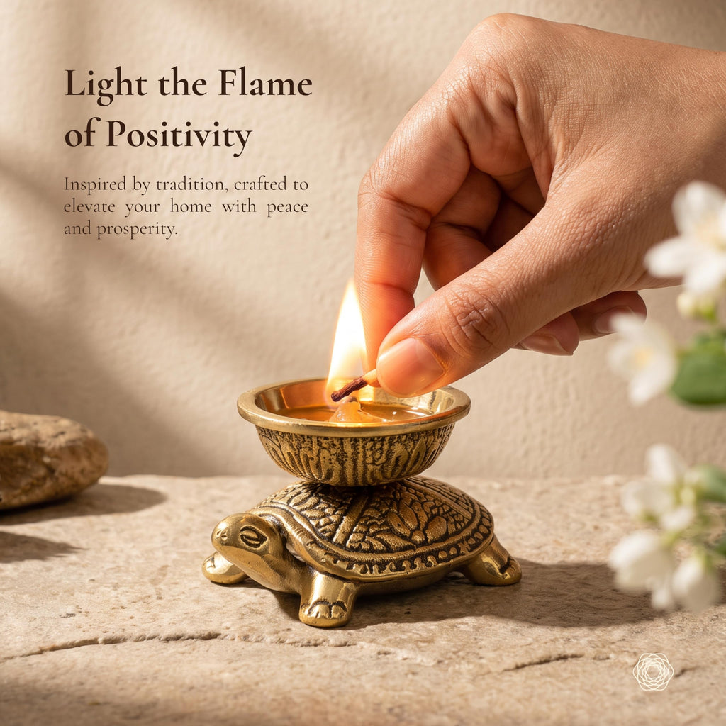 BEHOMA Handcrafted 100% Pure Brass Turtle Diya for Pooja & Home Temple