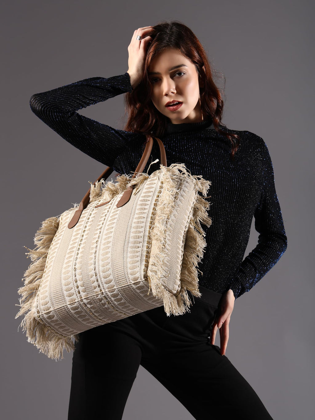 ENSAC Cotton Tote Bag for Women Premium Stylish Handbag for women with Zip Closure Ladies Big Shoulder Bag for Women Girls Handbag Zipper Large Capacity Shoulder Bag for College Office Use