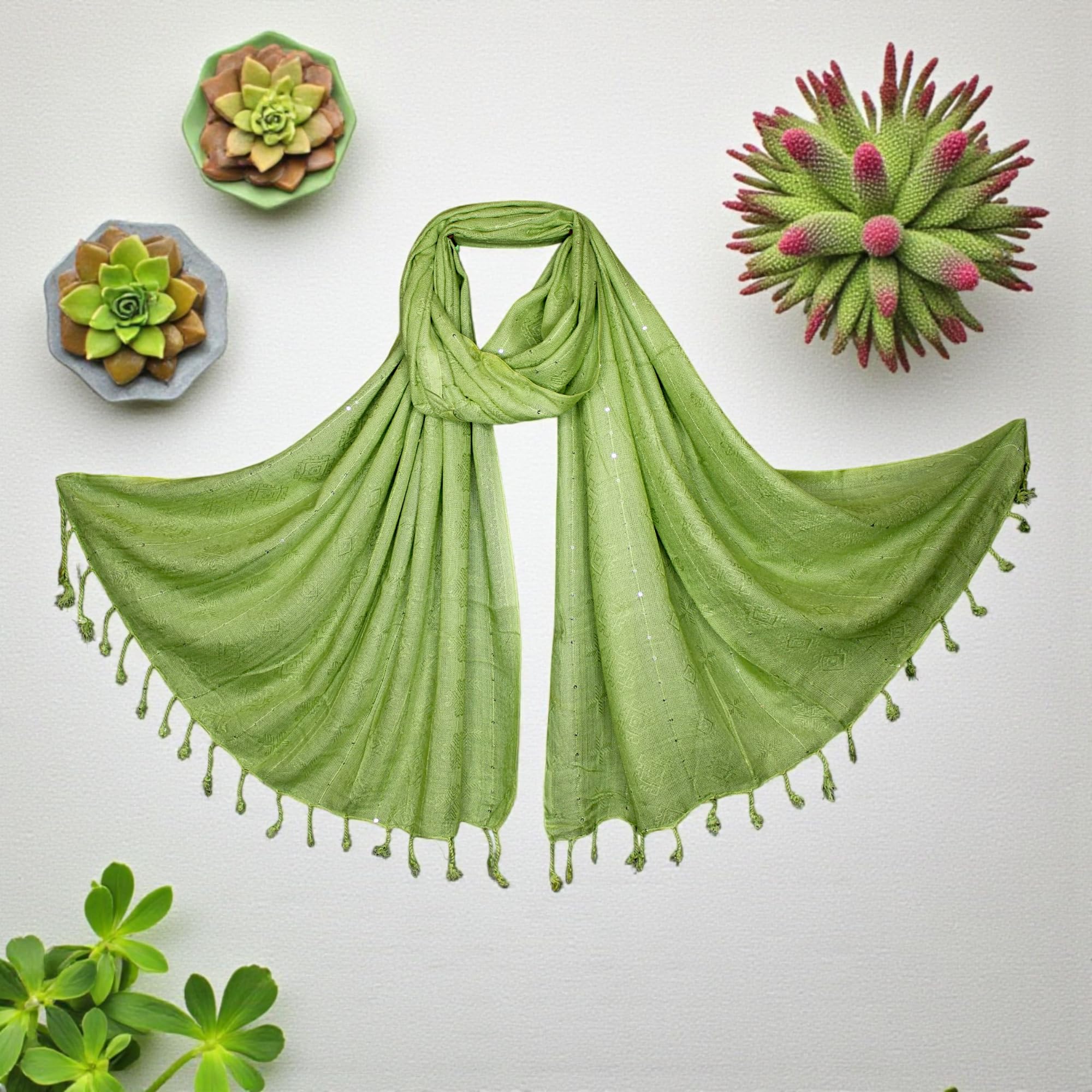STOLE STUDIO Elegant Luxurious Sequence Viscose Stole Scarf (Green)