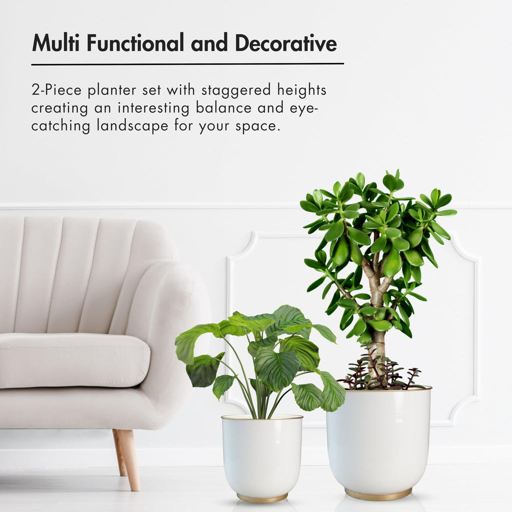 BEHOMA Metal Planters White (Set of 2)