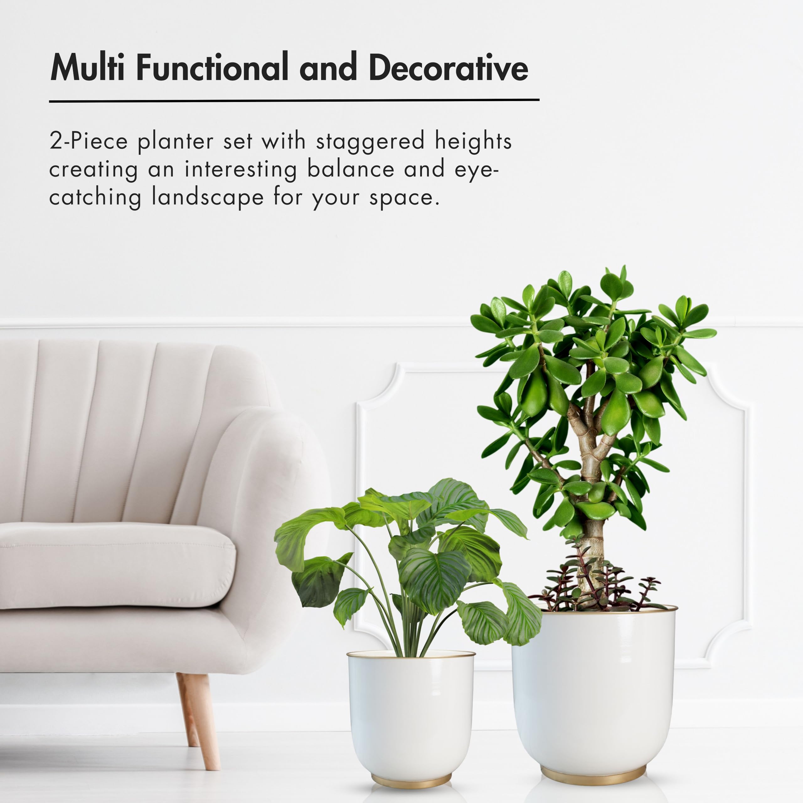 BEHOMA Metal Planters White (Set of 2)