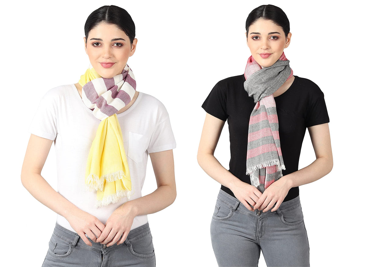 Flyer female Women's Stole/Scarf Colour- Yellow & Purple And Pink & Grey Soft Viscose Ethnic Scarves Pack Of 2 St-08-St-13