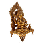 ARTVARKO Big Brass Ganesha Idol Ganesh Sitting on Singhasan with Kalash Murti for Home Entrance Decor Ganpati Idol Murti Height 17 Inches