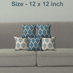 Trance Home Linen Small 12x12 inch Set of 5 Premium 100% Cotton 1Cushion Covers Only | Small Cushion Covers Only (12x12 inch | 30cmx30cm, Dori & Damask Blue) Set of 5-180 TC