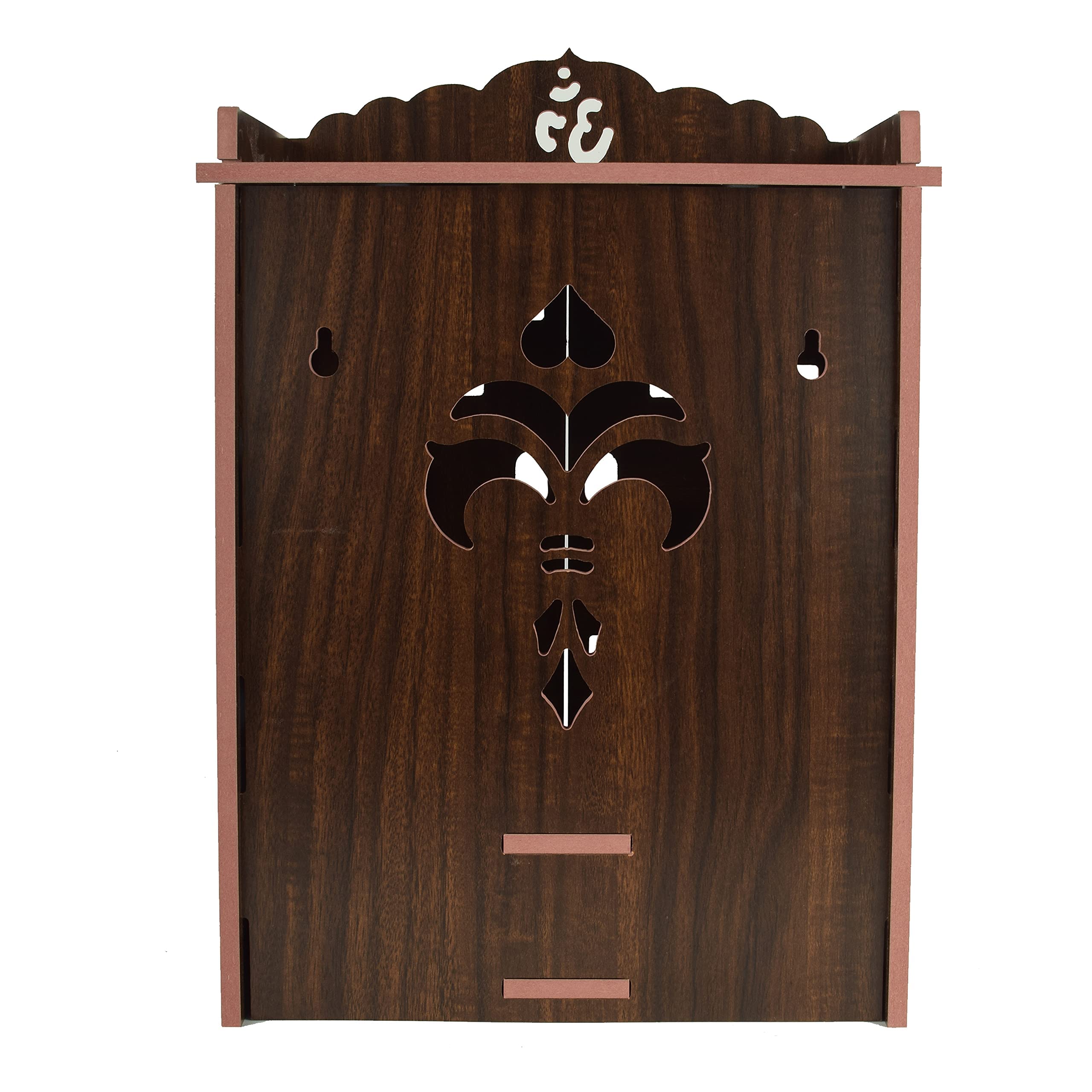 MIDU Pooja Mandir For Home Wall Hanging Mdf Wooden Temple With Door Brand (Black), 19 Cm