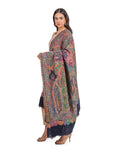 Naureen Women Pashmina Blend Kani Shawl with Paisley and Floral Artwork, Warm and Soft, 40x80 inches (Navy)