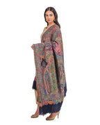 Naureen Women Pashmina Blend Kani Shawl with Paisley and Floral Artwork, Warm and Soft, 40x80 inches (Navy)
