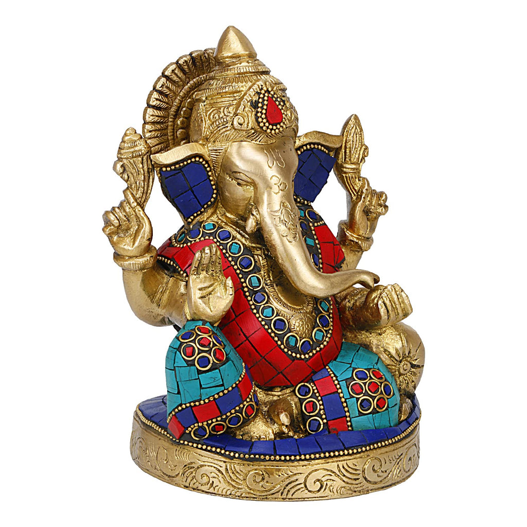 ARTVARKO Lord Brass Ganesh Ganesha Idol Good Luck God Statue Pooja Temple Decorative Sculptures 7 Inches