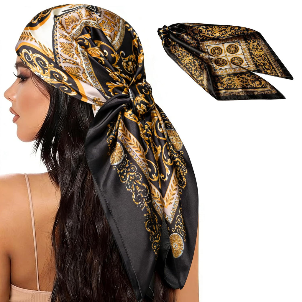 Luxeeva® Brown 35 Silk Head Scarf for Women Stylish, Multipurpose Satin Scarf, Ultra-Soft Hijab Scarf for Summer Sun Protection, Casual Wear