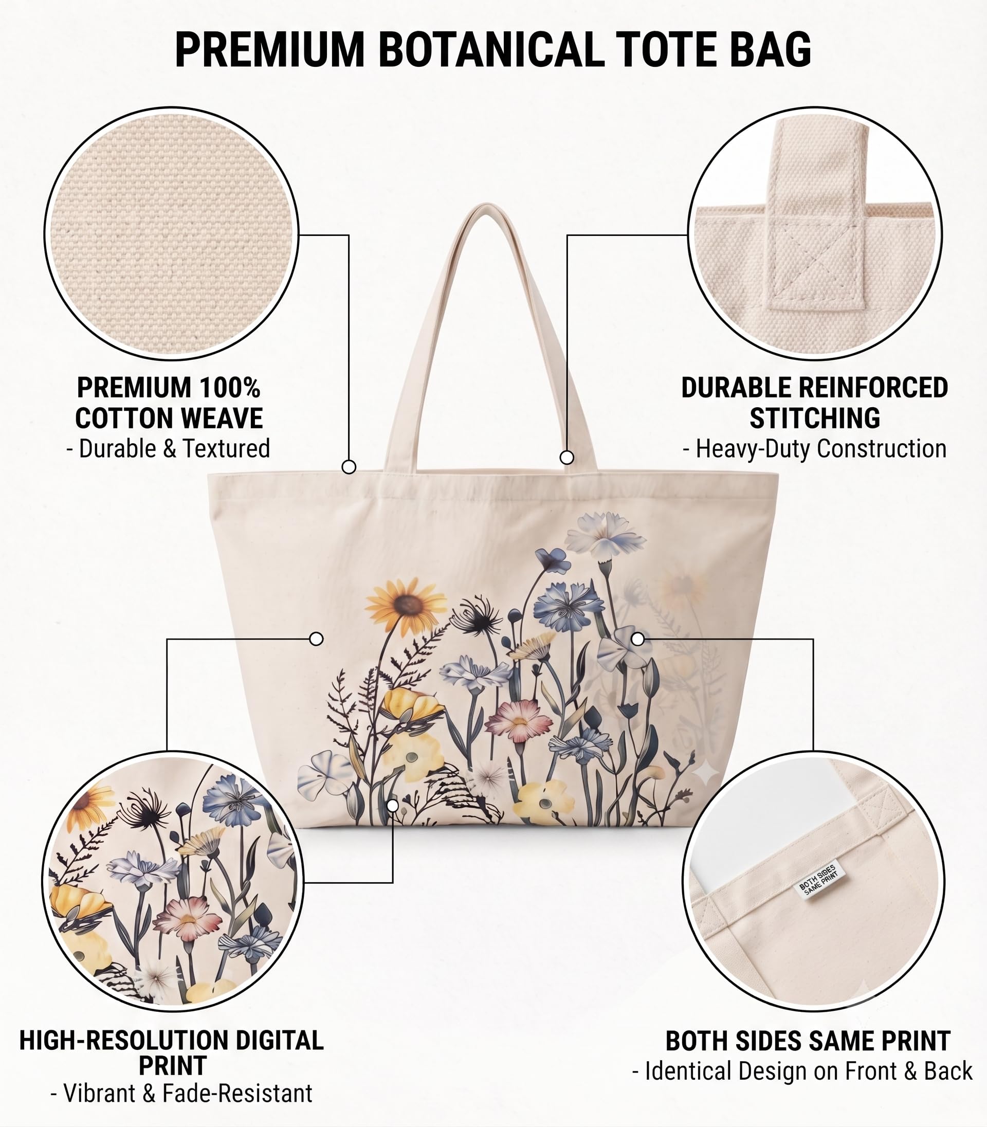 Velmora Learge Canvas Tote Bag for women with Zipper, Tote Bag for College, Office & Grocery Shopping | Cotton Tote Handbag with Inner Pocket,