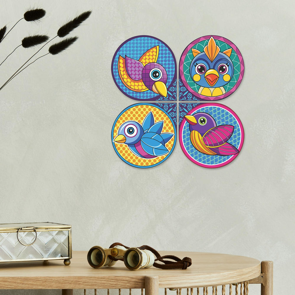 Artvibes Birds Decorative Wall Art MDF Wooden Wall Hanger for Living Room | Garden Balcony | Decoration Wall Hanging Items | Trendy Decor | Aesthetic Wooden Decor | Ideal Gifts (WH_8424N), Set of 4
