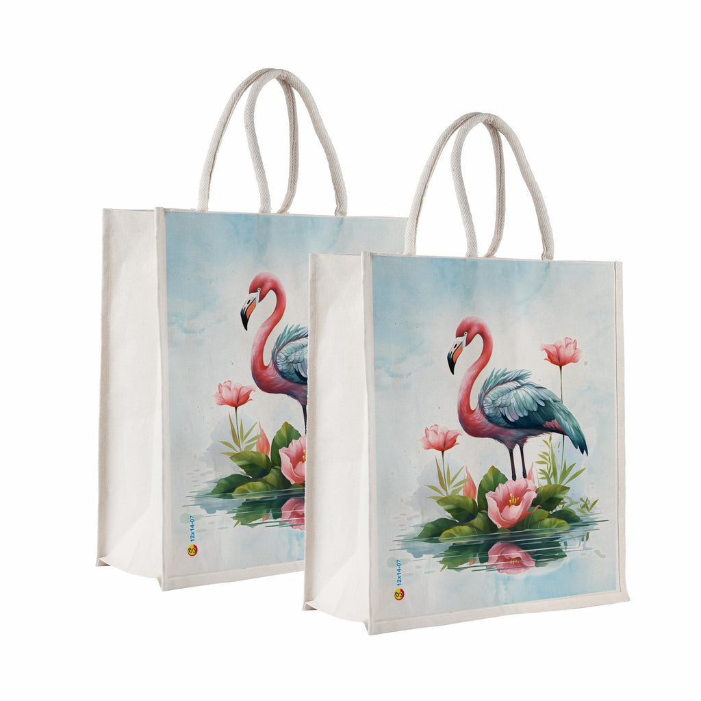 Sangra Canvas Reusable Bags for School, College, Lunch Bag for Office for Men and Women, Grocery Shopping Bag, Multi-Purpose Bag, Sturdy Handle With Zipper Lock (Pack of Two) (Flamingo)
