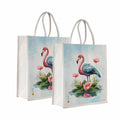Sangra Canvas Reusable Bags for School, College, Lunch Bag for Office for Men and Women, Grocery Shopping Bag, Multi-Purpose Bag, Sturdy Handle With Zipper Lock (Pack of Two) (Flamingo)