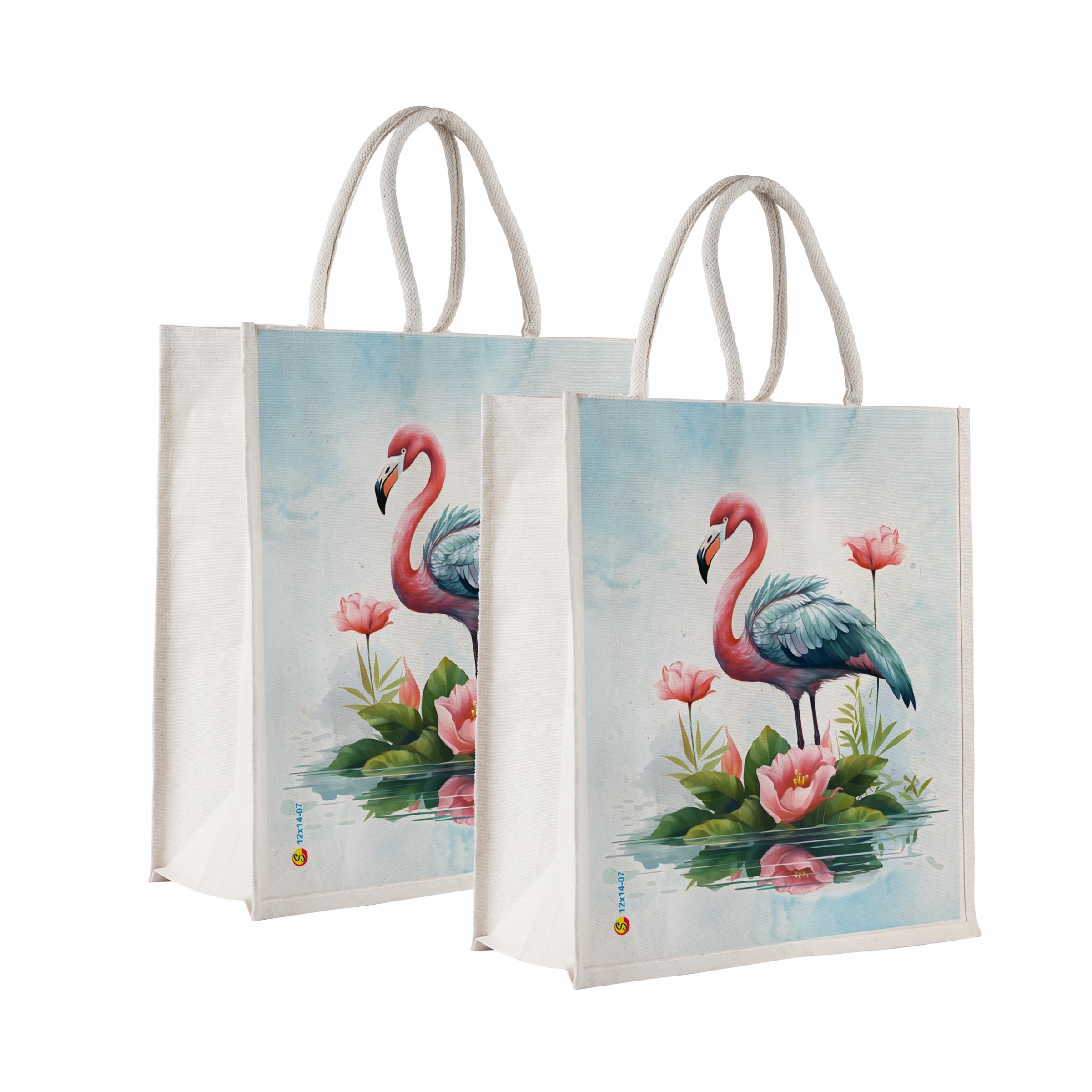 Sangra Canvas Reusable Bags for School, College, Lunch Bag for Office for Men and Women, Grocery Shopping Bag, Multi-Purpose Bag, Sturdy Handle With Zipper Lock (Pack of Two) (Flamingo)