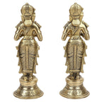 ARTVARKO Brass Metal Deep Luxmi Pair Meenakshi Devi Pair Holding Oil Diya for Pooja Mandir Temple Home Decor Diwali Deepam Dipak Gift -Height 9 Inch