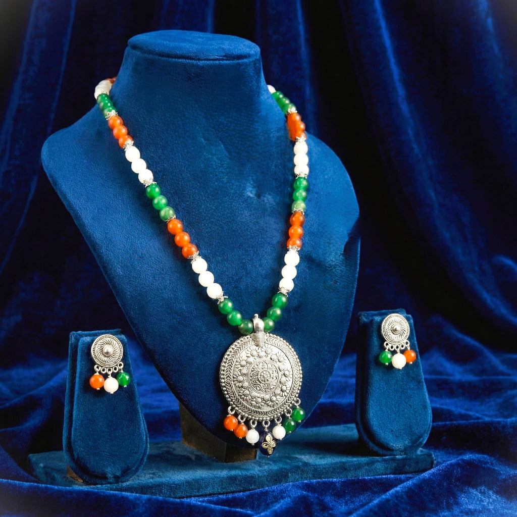 JFL - Jewellery for Less Tri Color Necklace set Handmade Patriotic Jewellery for Independence Day/Republic Day Women & Girls.