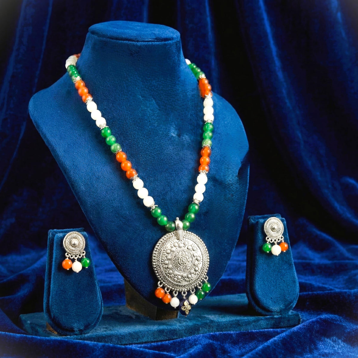 JFL - Jewellery for Less Tri Color Necklace set Handmade Patriotic Jewellery for Independence Day/Republic Day Women & Girls.