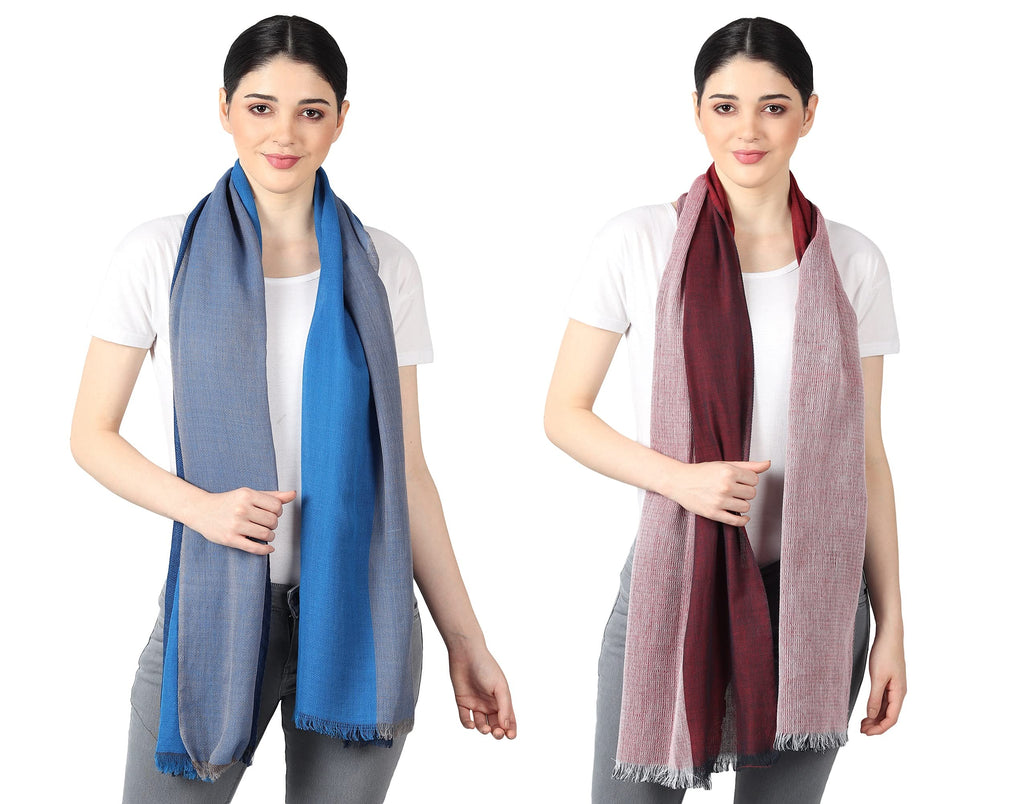 Flyer Women's stole/scarf Colour- Sky Blue & Grey AND Maroon Red & White soft viscose ethnic scarves pack of 2 ST-06-ST-12
