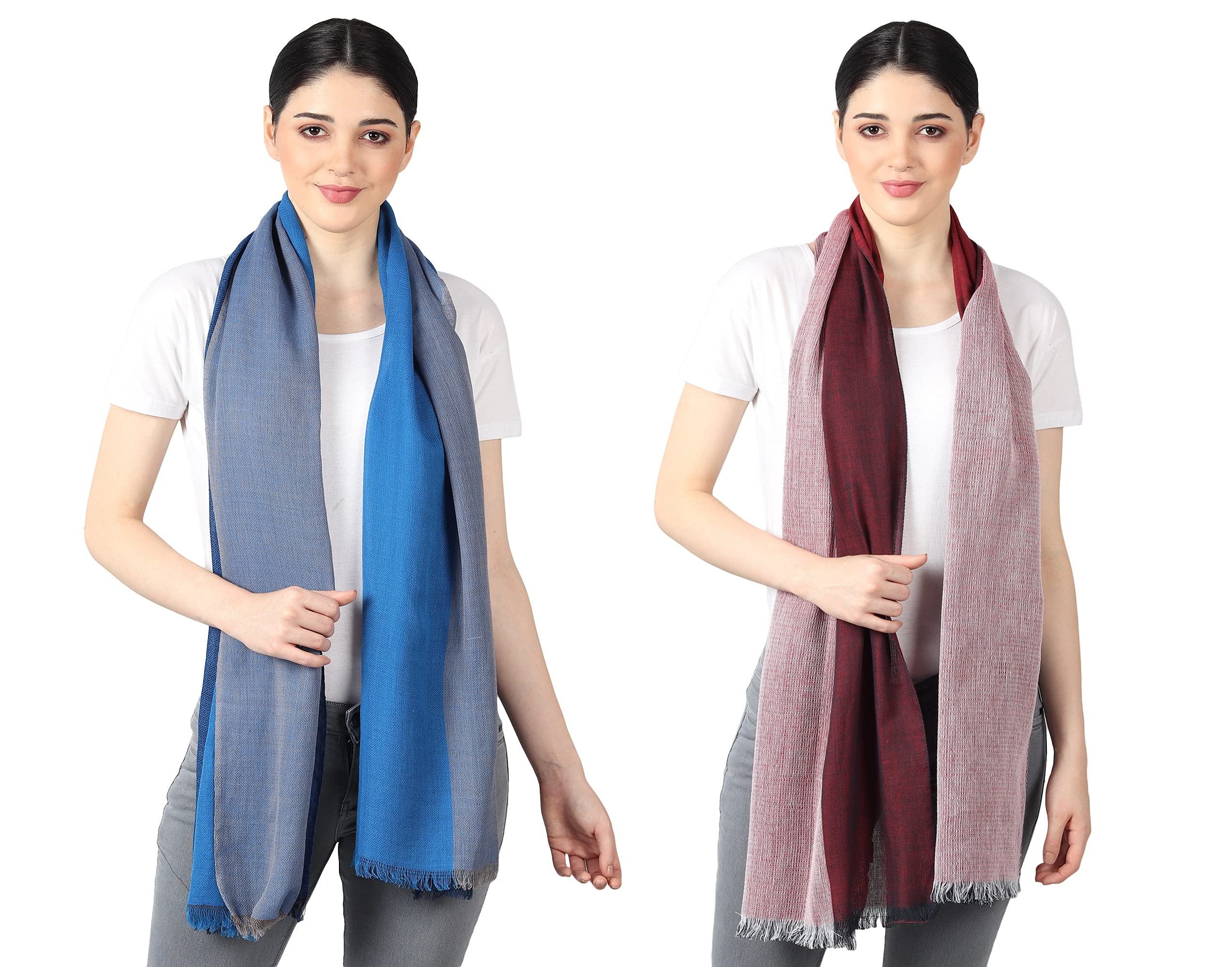 Flyer Women's stole/scarf Colour- Sky Blue & Grey AND Maroon Red & White soft viscose ethnic scarves pack of 2 ST-06-ST-12