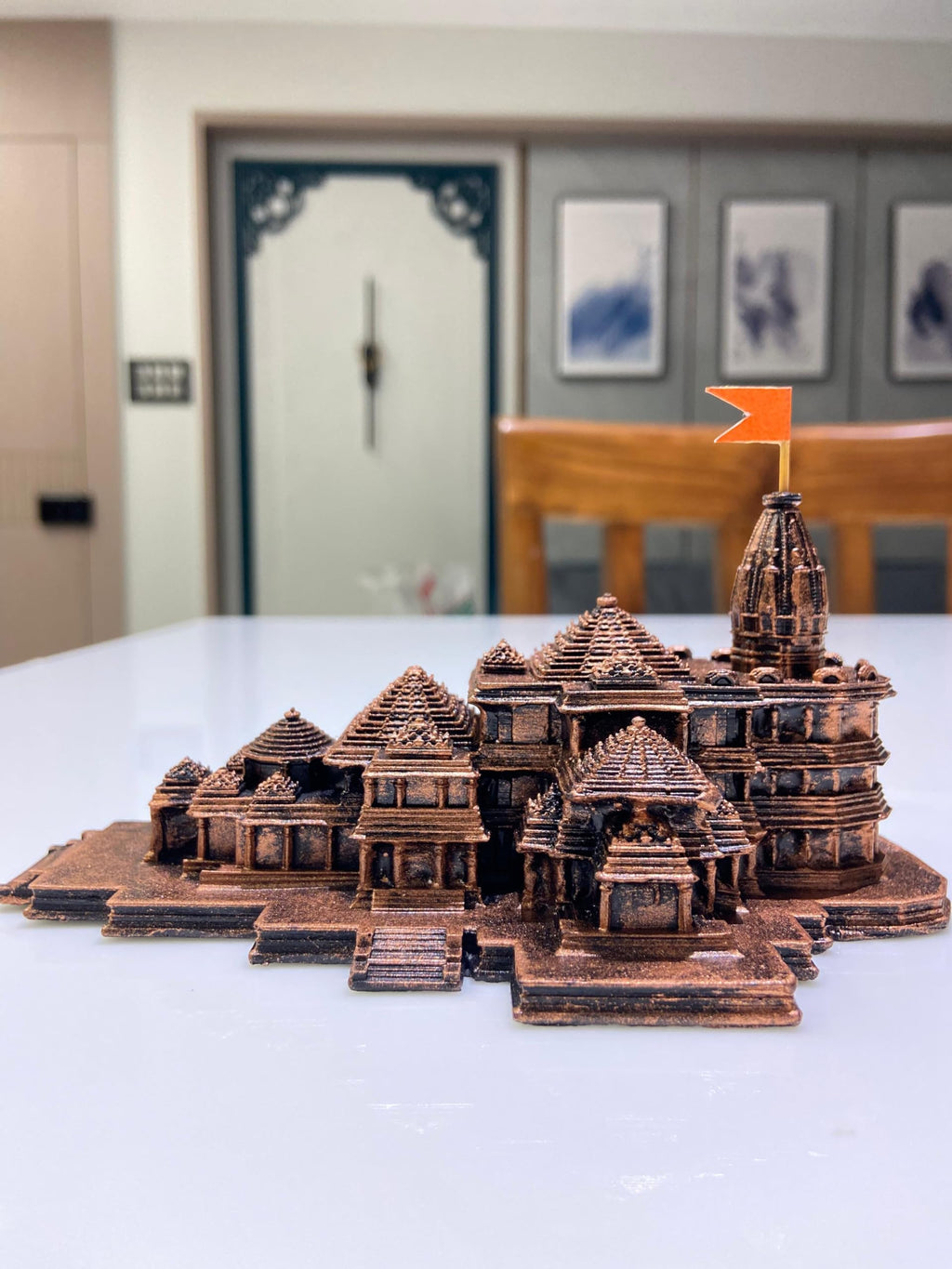 MOBDESK Janmabhoomi Ayodhya Shree Ram Mandir Hindu Temple 3D Model Decorative Showpiece Spiritual Home Office Gift & Car Dashboard Authentic Design Ideal Temple Perfect for Decoration 6 inch - Copper