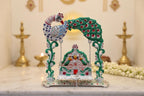 KridayKraft Silver Plated & Multicolour Peacock Design Jhula for Laddu Gopal | Decorative Metal Palna for Home Temple & Janmashtami Puja (23 x 21.5 cm, 460 g)