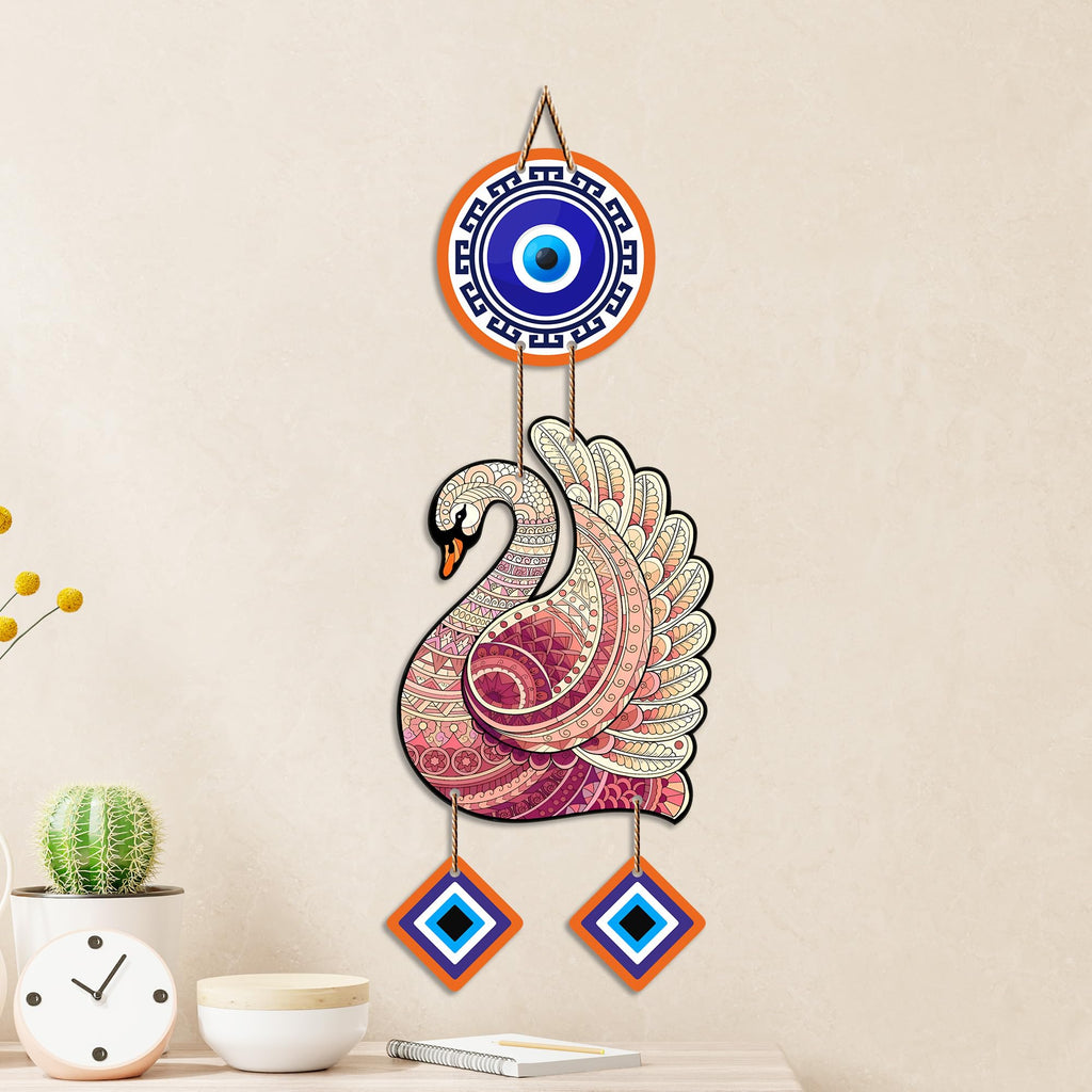 Artvibes Elegant Swan Nazar Battu Wall Hanging for Home Decor | Evil Eye Protection Hanging for Entrance Living Room Bedroom Office | Auspicious Vastu Decorative Gift (WH_85130N)