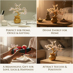 Fourteen Crystals Rose Quartz Crystal Bonsai Tree with Golden Pot | Handmade Feng Shui Tree for Love, Harmony & Healing | Home Showpiece Good Luck Gift