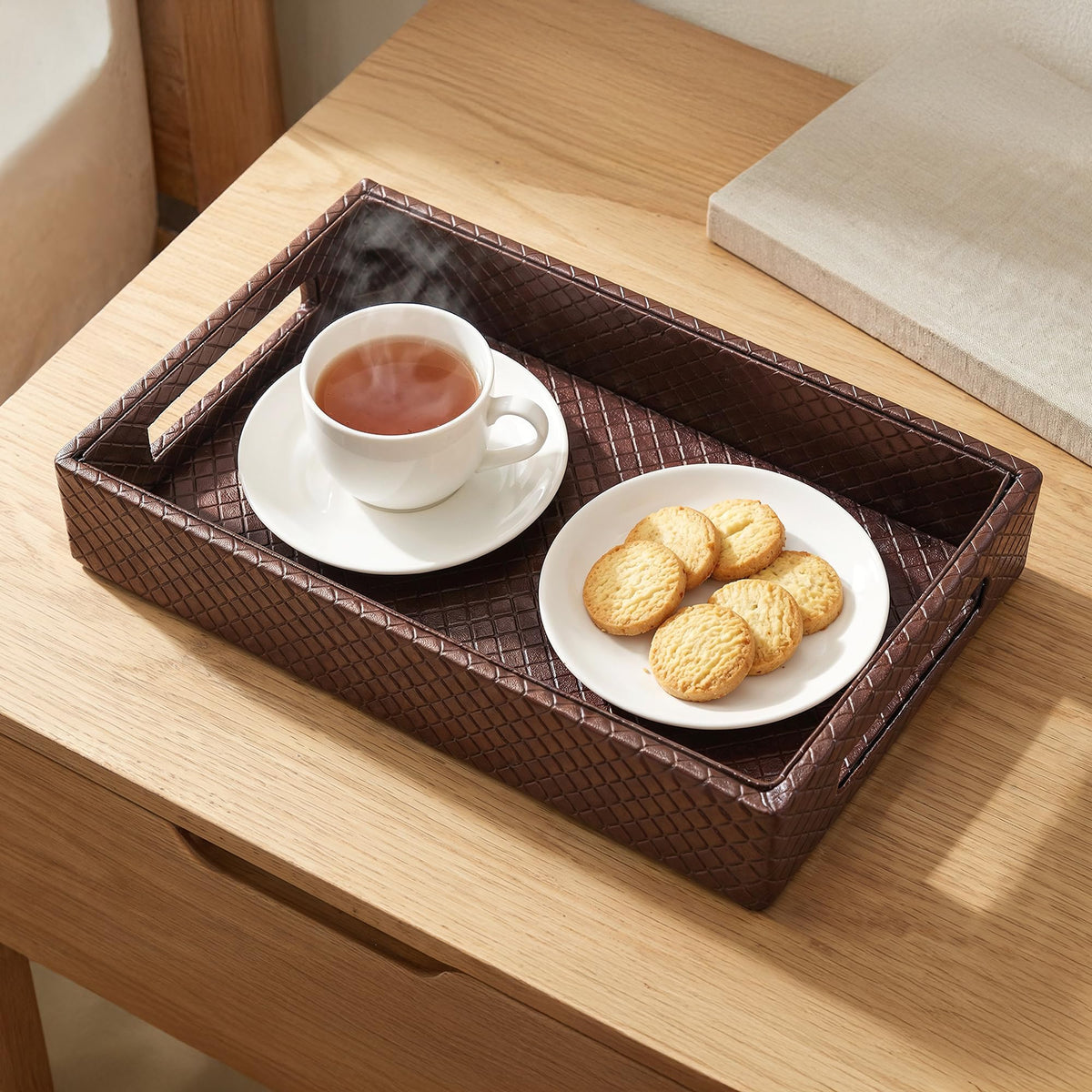 Encasa XO Serving Tray Medium, Faux Leather Table Organizer Copper