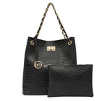 Bagsy Malone Bucket Shaped Tote Bag for Women -Set of 2 | Handcrafted Side Tote Bag and Handbag for Office and College (Croco Black)