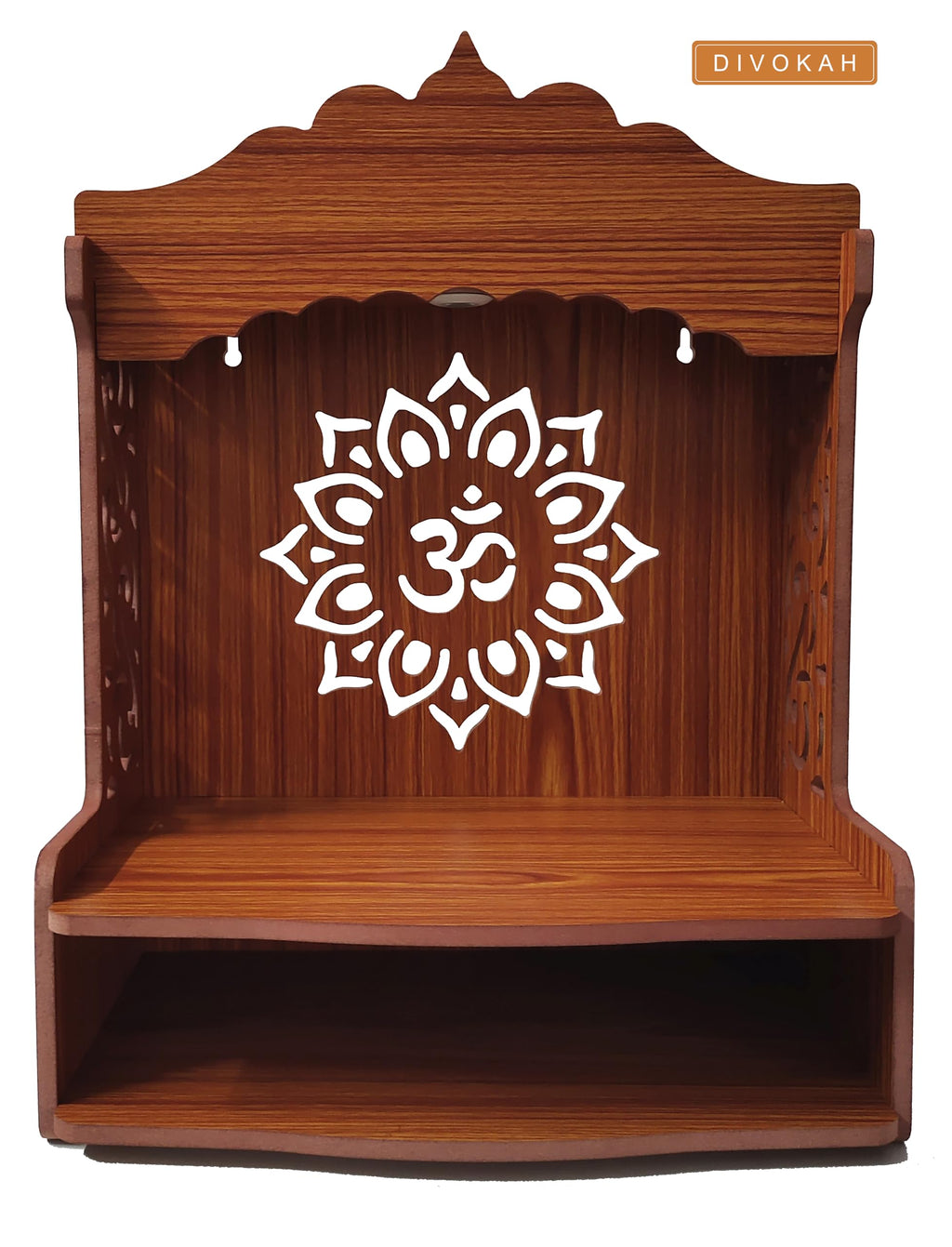 DIVOKAH® Beautiful Wooden Pooja Mandir for Home/Temple for Home and Office/Puja Mandir/Puja Stand/Pooja Mandapam with LED Spot Light (8 MM Plywood Thickness) LEDOMF