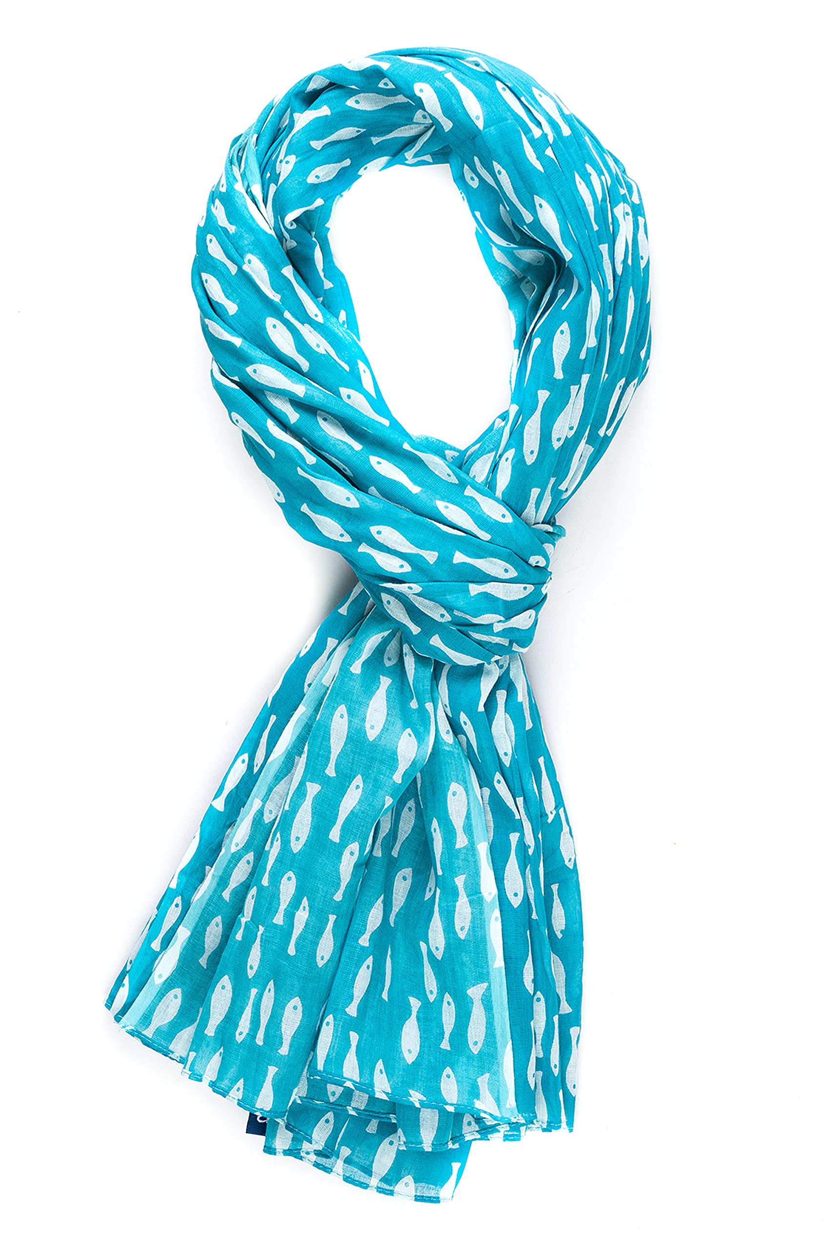 AQVA Printed Cotton Scarf for Women Stylish (Fishy Aqua) | Head and Face Cover Scarf for Girls with 100% Cotton | Soft & Lightweight Scarves/Stoles for all Weather (72 x 43 in)