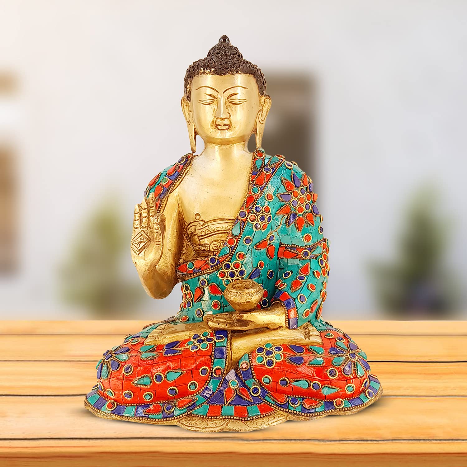 ARTVARKO Brass Buddha Showpiece Statue for Home Decor Living Room Office Desk Garden Table Decoration and Gifts 12 Inches