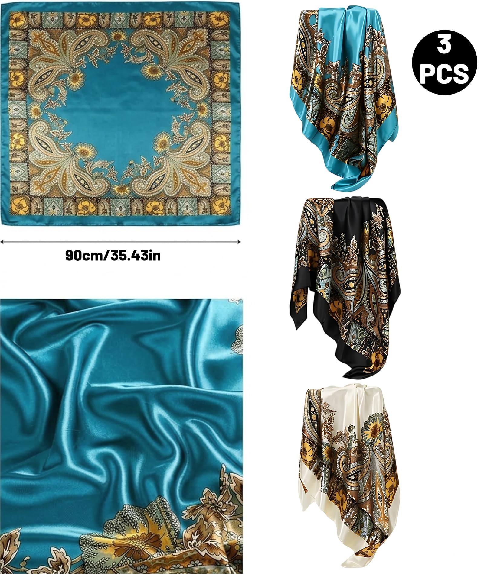 ELESUNCDOU 3-Piece Scarf for Women Stylish, Set of Bandana Scarves and Head Scarves, Versatile Accessory for Daily Fashion and Outdoor Activities, Elegant Hair Protection and Style Enhancement