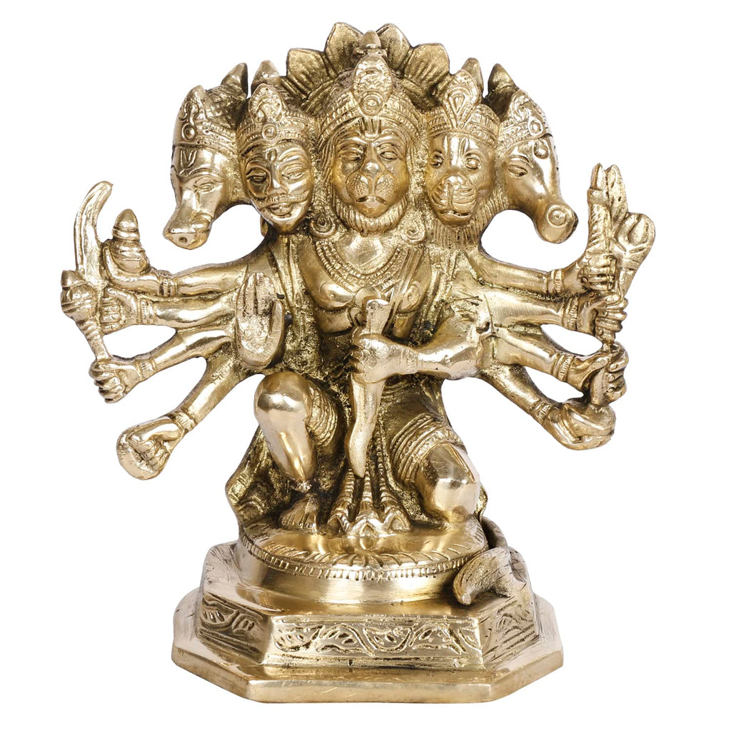 ARTVARKO Brass Panchmukhi Sitting Bajrangbali Lord Hanuman Idol for Spiritual Protection Statue for Home Office Decor Gift Height 7 Inches