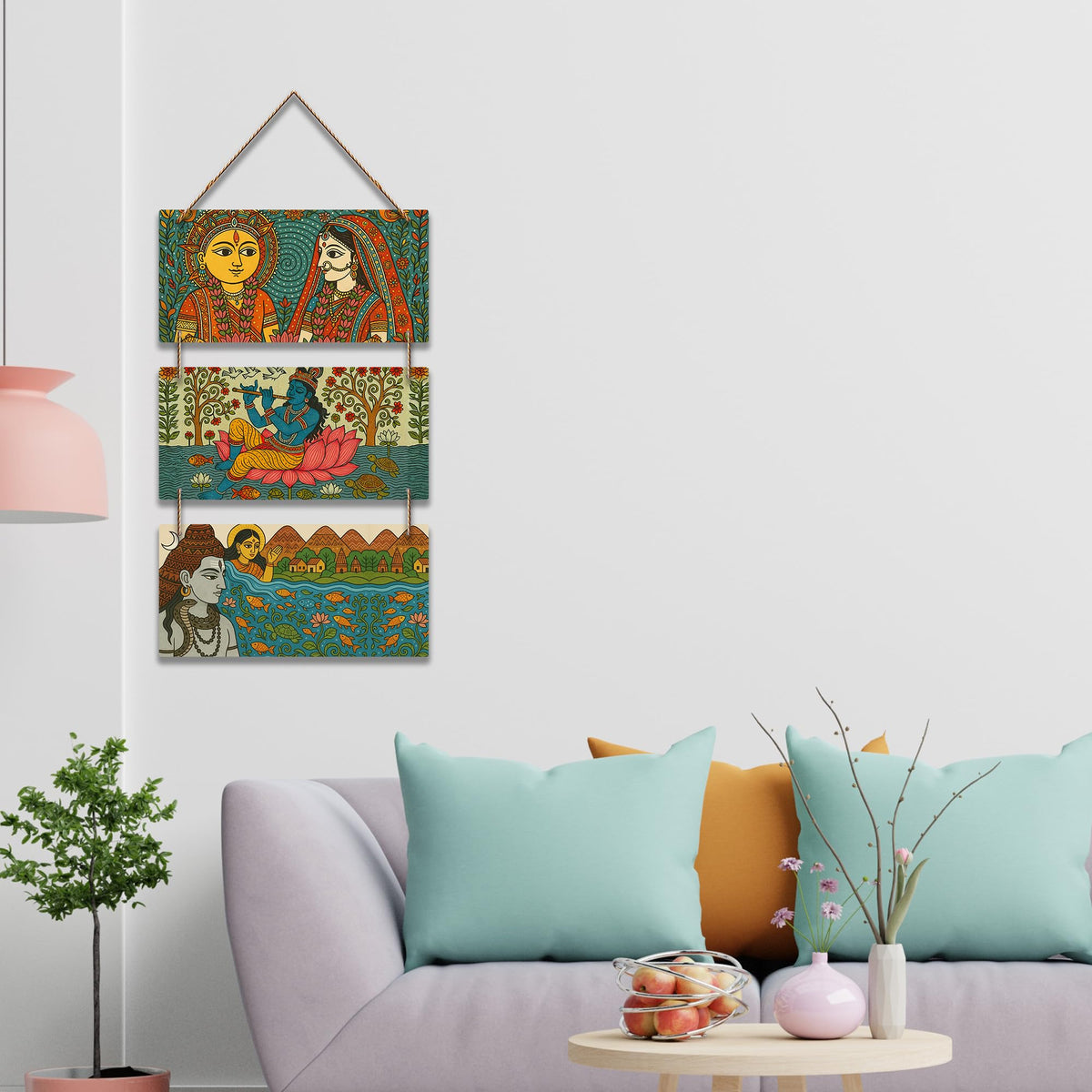 Artvibes Religious Madhubani Art Wooden Art Decoration Item for Home | Graphic Artwork | Decoration Wall Hanging Items | Wall Sculpture | Wall Poster | Aesthetic Wall Art | Unique Gift (WH_9434N)