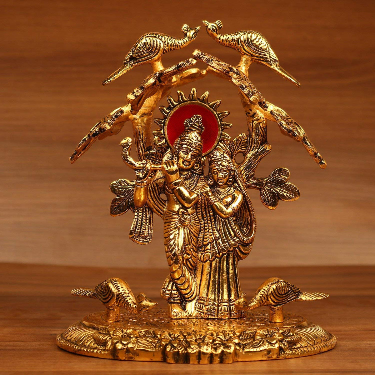 Prince Home Decor & Gifts Fabric Gold Oxidized Finish Radha Krishna Playing Flute Under Tree God Idols for Home Decor (Multicolour, Standard)