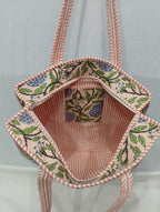 Raj Handicrafts Cotton Printed Tote Bag,Hand Bag Multicolor Quilted Hand Block Floral Printed Women's Carry Bag Shoulder Shopping Tote Bags 18x5.5x16 Inch (Peach 2)