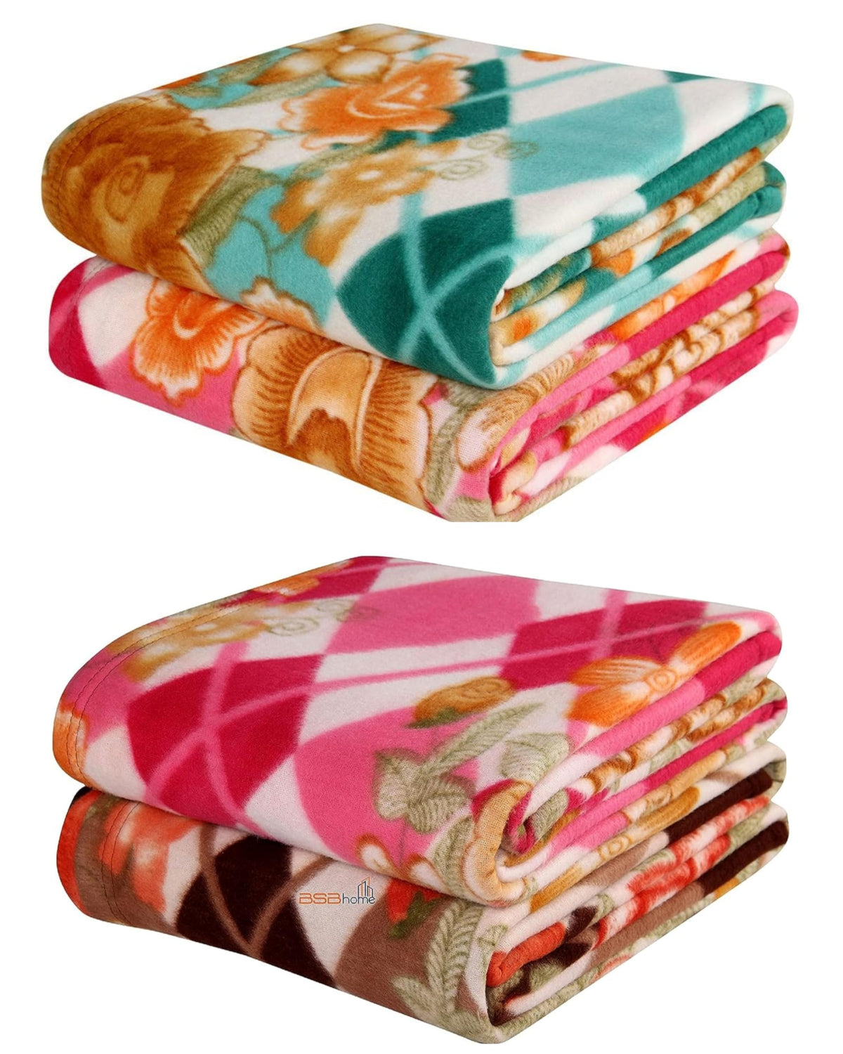 BSB HOME® All Season Miltipurpose Polar Fleece Blanket Combo| Assorted Multicolour Lightweight Blanket | Set of 4, 60x90 inches Kafalo