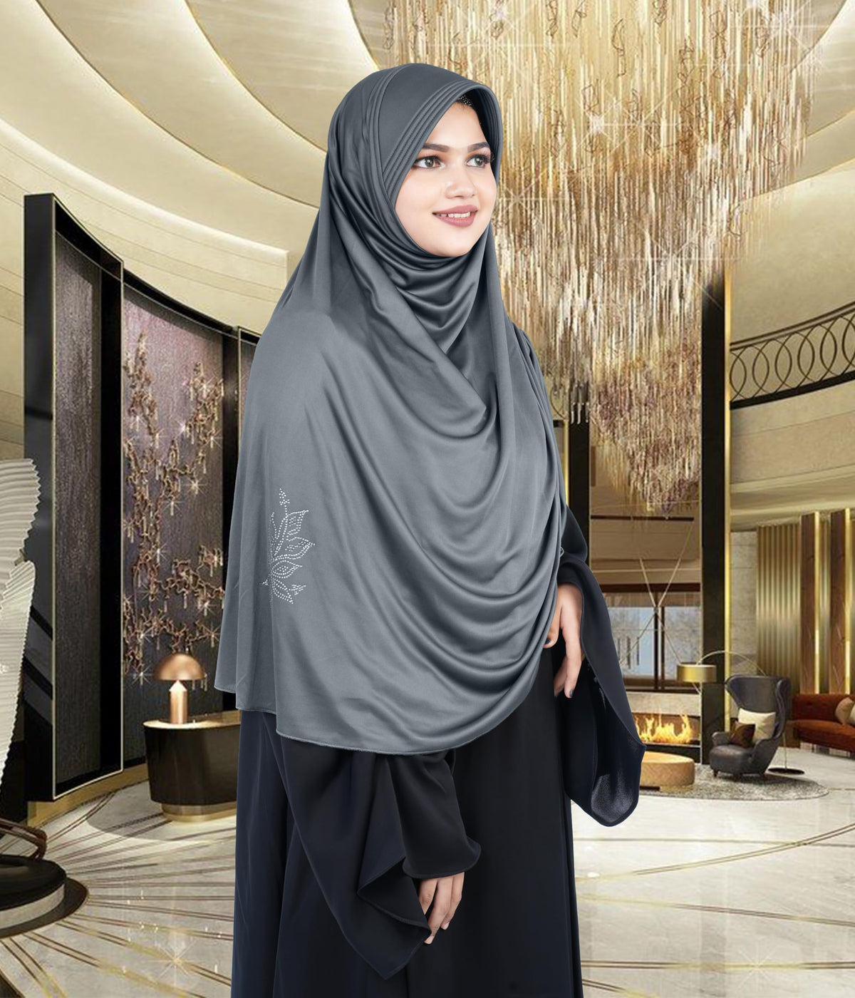 Mehar Hijab's Glamour in Modesty Fazluna Sigle side Frill Hijab XL (XXL, GREY)
