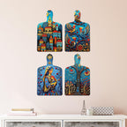 Artvibes Village, Birds & Nature Theme Indian Folk Art Decorative Wall Hanging Ornaments | Printed Wall Decoration | Graphic Artwork | Wall Art Print | Scenery | Unique Gift Items (WH_5653N), Set of 4