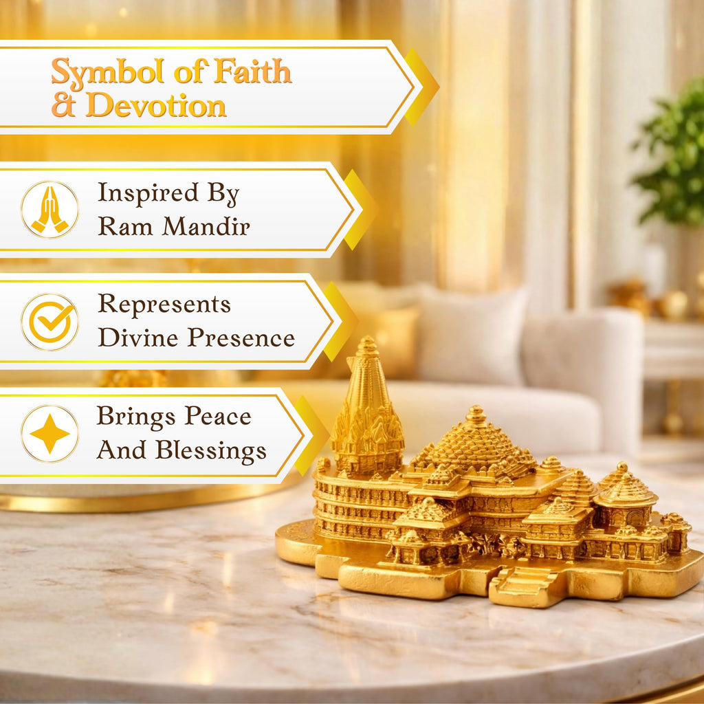 Pavitra Uphaar Ram Mandir Temple Idol | Gold Plated Sacred Ayodhya Ram Mandir | 20 cm Long Pooja & Home Décor
