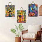Artvibes Traditional Cultural Wall Art Wooden Art Decoration Item for Home | Living Room | Office | Wall Art Painting For Hall | Graphic Artwork | Wall Poster | Unique Gift (WH_96127N), Set of 3